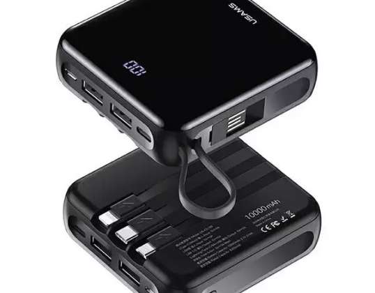 USAMS Mini Powerbank PB61 10000mAh Cabos LED USB C / Lightning / Micro