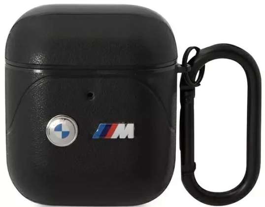 BMW BMA222PVTK Kovček za AirPods 1/2 pokrov črne/črne usnje ukrivljene L