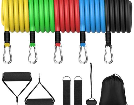 Set of 5pcs Resistance Rubber With Exercise Handle Set of 5pcs Fitn