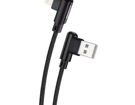 USB-vinklet kabel til Lightning Foneng X70 3A 1m sort