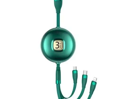 USAMS кабел U69 3in1 1m зелен / зелена мълния / microUSB / USB C