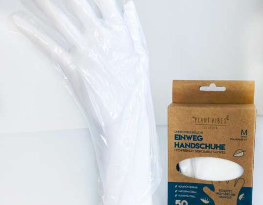 Rękawiczki jednorazowe BIO transparentne, rozmiar M, marka Plant Vibes, kolor transparentny, dla sprzedawców, A-stock