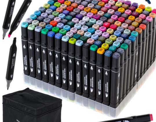 Double-sided alcohol markers in a case 168 stand