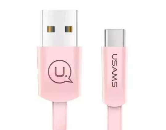 USAMS plakanais kabelis U2 USB C 1 2m rozā