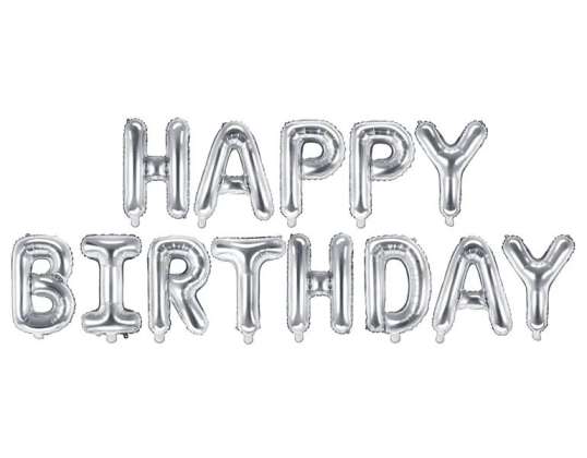 Happy Birthday folieballon verjaardagsdecoratie, zilver, 340 x 35 cm