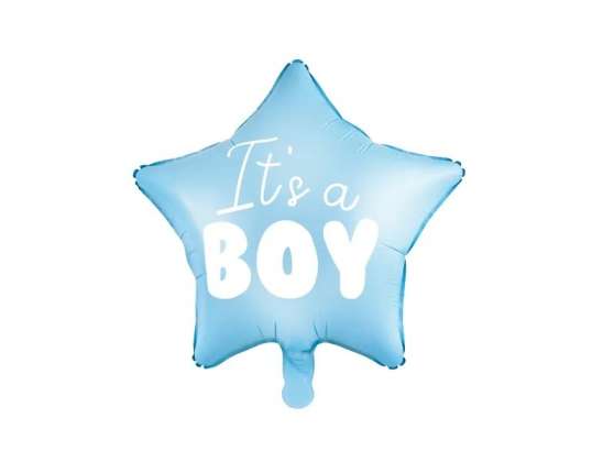 Folieballon "It's a boy" voor een babyshower, blauwe ster, 48 cm
