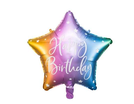 Folijas balona dzimšanas dienas zvaigzne Happy Birthday 40cm krāsains