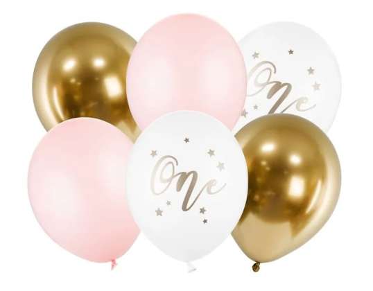 Birthday Balloons Pastel Pale Pink white gold pink 30cm 5 pieces
