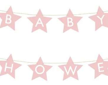 Inscription bannière pour baby shower étoiles rose clair 290cm x 16 5cm