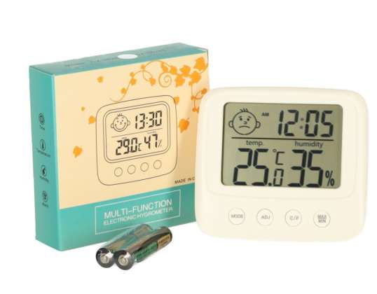 Hygrometer Clock Room Thermometer LCD Moisture Meter