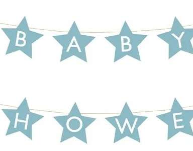 Banner inskripsjon for baby shower stjerner lyseblå 290cm x 16 5cm