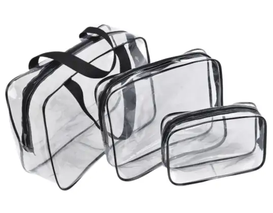 Kosmetisk taske gennemsigtig rejsearrangør til fly 3 stykker