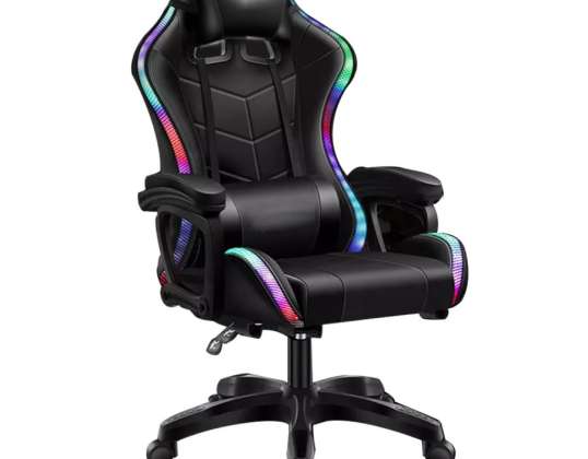 Black gaming chair with RGB LED lighting