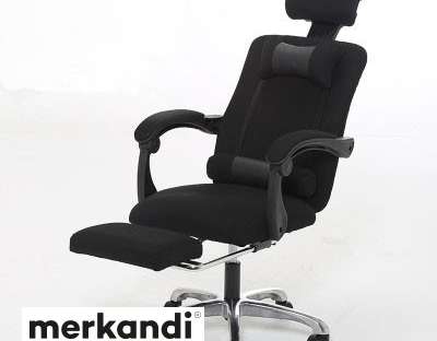 Black ergonomic office chair with footstool