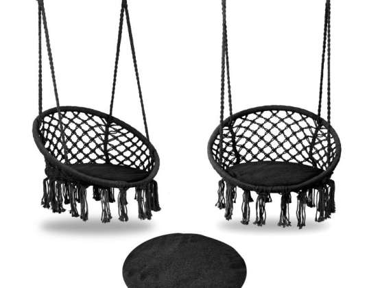 HANGING GARDEN SWING ARMCHAIR WITH CUSHION BLACK