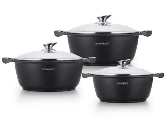 Royalty Line RL BS1006M: 6 Pieces Non Stick Marble Coated Casserole Set