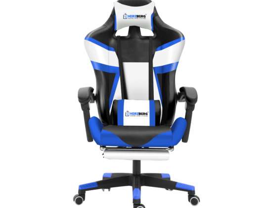 Herzberg HG 8082: Tri-kleuren gaming- en bureaustoel met T-vorm accentblauw