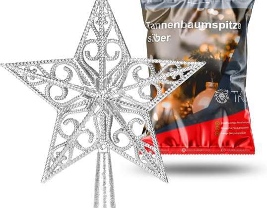 "Tree Tip Star Silver" - Kalėdų eglutės antgalio smaigalio spaustukas Kalėdų eglutei - Kalėdų eglutės patarimas - Kalėdos