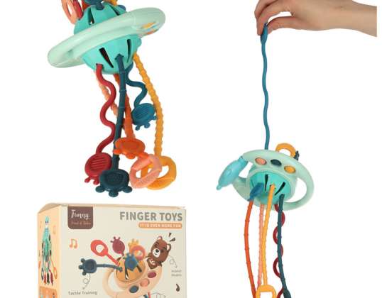 Mordedor Montessori de juguete sensorial para bebés, cuerdas, botones, cordones