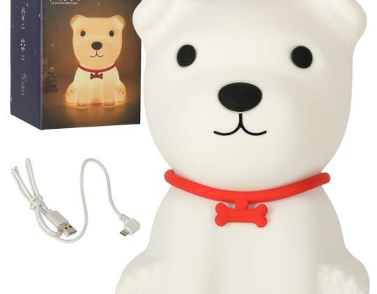 Lâmpada noturna USB de silicone 8 LED para crianças, cachorro branco