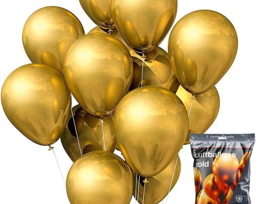 50x Baloane Auriu 35 cm - Fără plastic, 100% organic și reciclabil - Decorațiuni metalice adecvate cu heliu