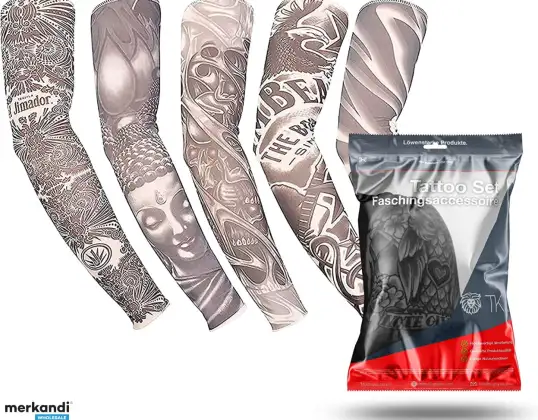 5x meias de tatuagem manga tatuagem feita de nylon enganosamente real - manga para carnaval, carnaval e Halloween