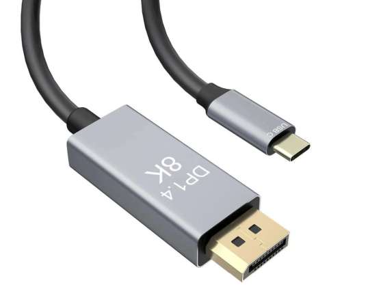 Cabo 1 8m USB C Tipo-C para DisplayPort 1.4 8K 60Hz Alogy Preto