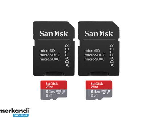 SanDisk Ultra microSDXC 64GB 140MBs Adapte 2Pack SDSQUAB 064G GN6MT