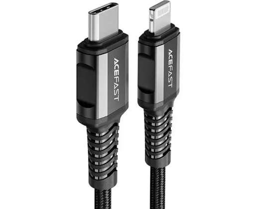 Acefast USB MFI kabelis C tipas Žaibas 1 2m 30W 3A Juoda C1 01 bl
