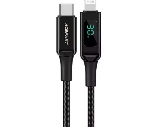 Acefast USB MFI kabelis C tipa zibens 1 2m 30W 3A Melns C6 01 Bl
