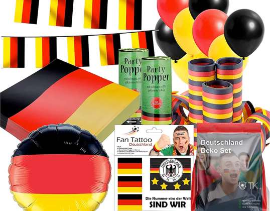 XXL Németország dekorációs szett Rajongói árucikkek Asztaldekoráció több mint 50 darabbal a labdarúgó világbajnokság Európa-bajnokságához