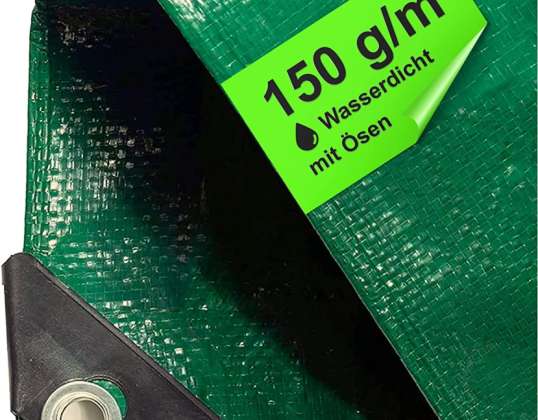 Dekzeil 6x10 meter waterdicht - 150 g/m² groen - dekzeil met oogjes voor tentondervloer - stoffen dekzeil - tentzeil - bouwzeil