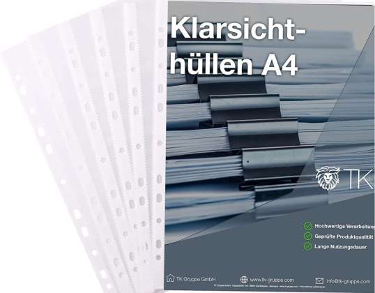 100x prémiové puzdro na brožúru Obal zásobníka priehľadný DIN A4 - Priehľadné rukávy s perforáciou - Fóliové rukávy na pilovanie - Brožúra Fólia a rukávy