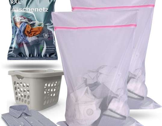2x XXL Premium Plasa de rufe 60x90 cm Set mare - Plasă pentru mașină de spălat - Sac de rufe - Sac de spălat și sac de rufe cu fermoar