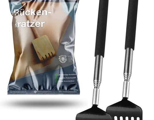 2 back scratchers - stable & ausziebhar - telescopic rod with wide scratching hand against itching - massager as back crawler