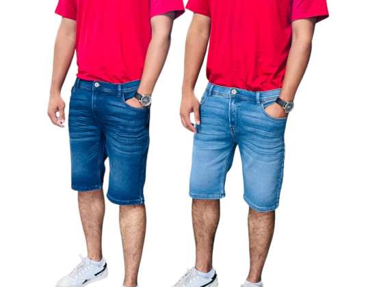 Hommes Denim Shorts Stretch Slim Fit Roulé Ourlet Jeans Demi Pantalon Super Spandex