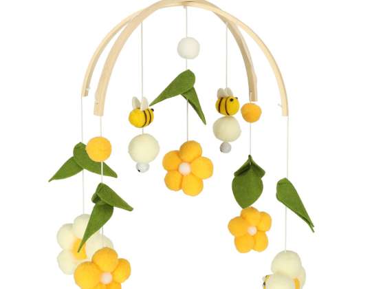 Carousel for cot plush pendants yellow flowers