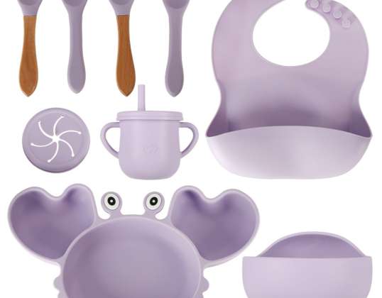 Silicone Tableware for Babies Crab Set of 9 Pieces Purple