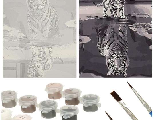 Pintar por números pintando gato e tigre 50x40cm