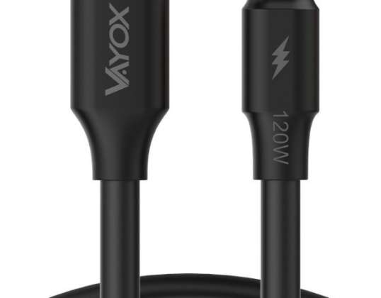 USB C kabelis divi gali 120W 3A 1m melns