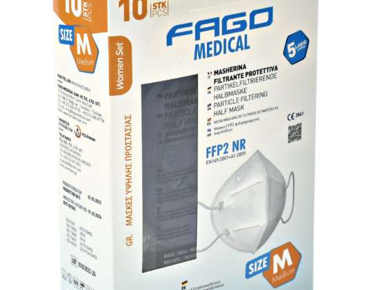 Fago Poli FFP2 Filter Half Face Mask för kvinnor - M Storlek, 10 Pack, Blandade Färger