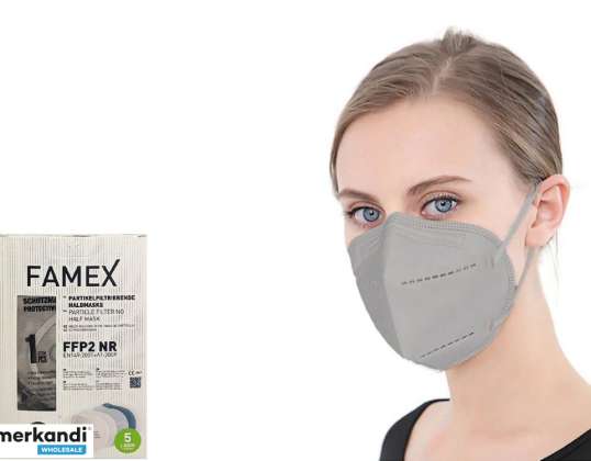 Famex FFP2 beskyttende ansiktsmasker, 10-pakke, komfortabel 3D-design - grå