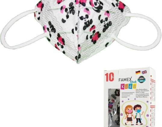 Famex FFP2 Filtering Kids Protection Mask with 10pcs Filters  Panda Design.