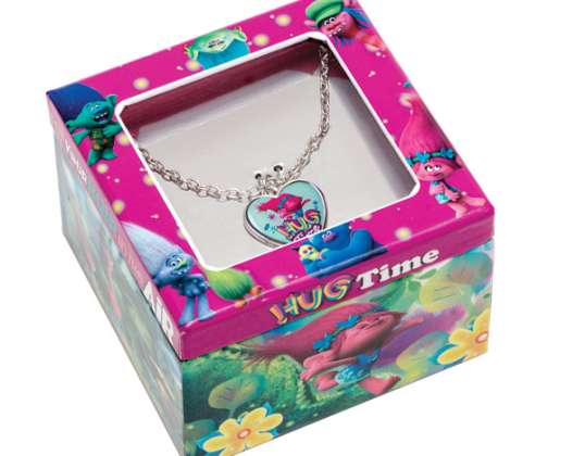Trolls necklace with heart pendant in gift box with mirror