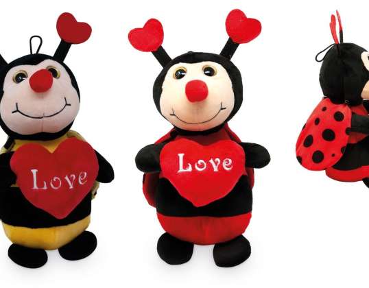 Peluche abeille/coccinelle avec coeur 25 cm