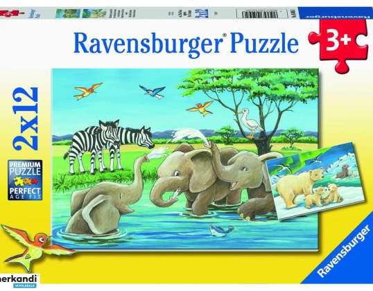 Ravensburger 05095 Bambini animali da tutto il mondo Puzzle 2 x 12 pezzi