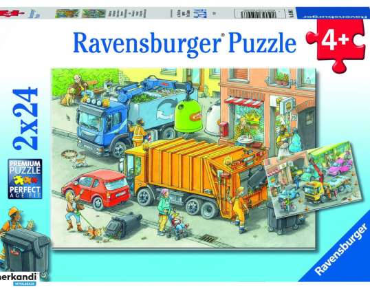 Ravensburger 05096 Raccolta rifiuti e puzzle carro attrezzi 2 x 24 pezzi