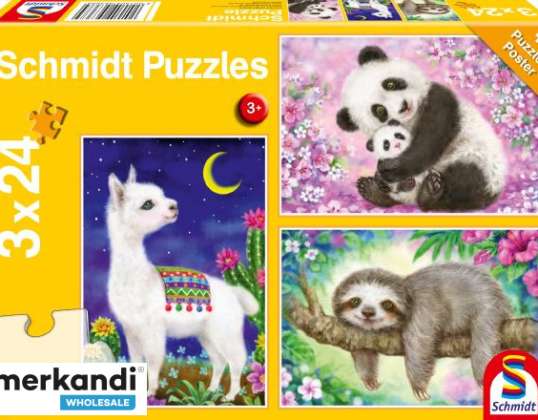 Panda  Faultier &amp; Lama   3x 24 Teile Puzzle