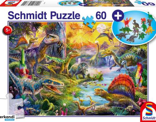 Dinossauro 60 Peças Puzzle com Adicionar no Conjunto de Estatuetas de Dinossauro