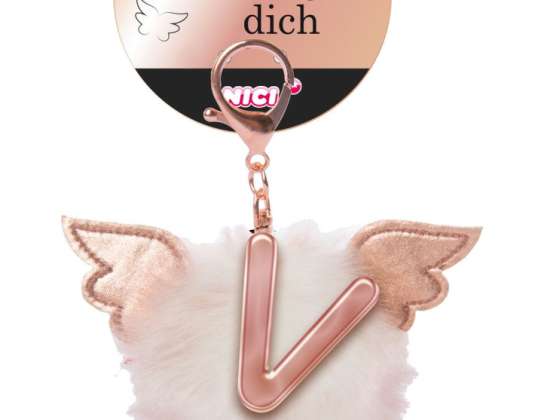 Nici 46990 letter V plush pompom with wings bag pendant